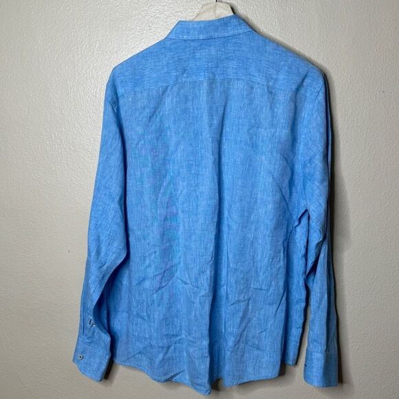 Untuckit Shirt Mens XXL Teal Blue Button Up Long Sleeve Linen Pocket Casual - Picture 6 of 9